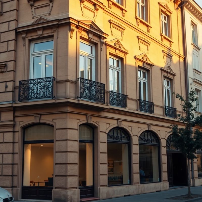 Fațada clădirii de birouri din Galați în lumina după-amiezii